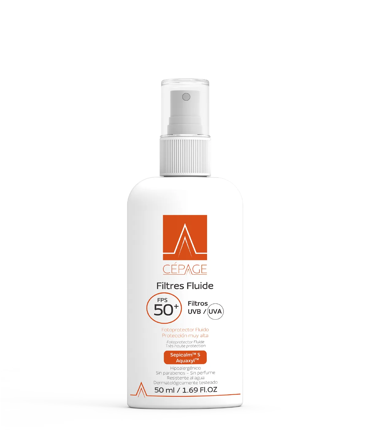 Filtres Fluide: Fotoprotector Fluído. Protección muy alta FPS + 50 para los rayos UVA y UVB (CEPAGE $28,400)