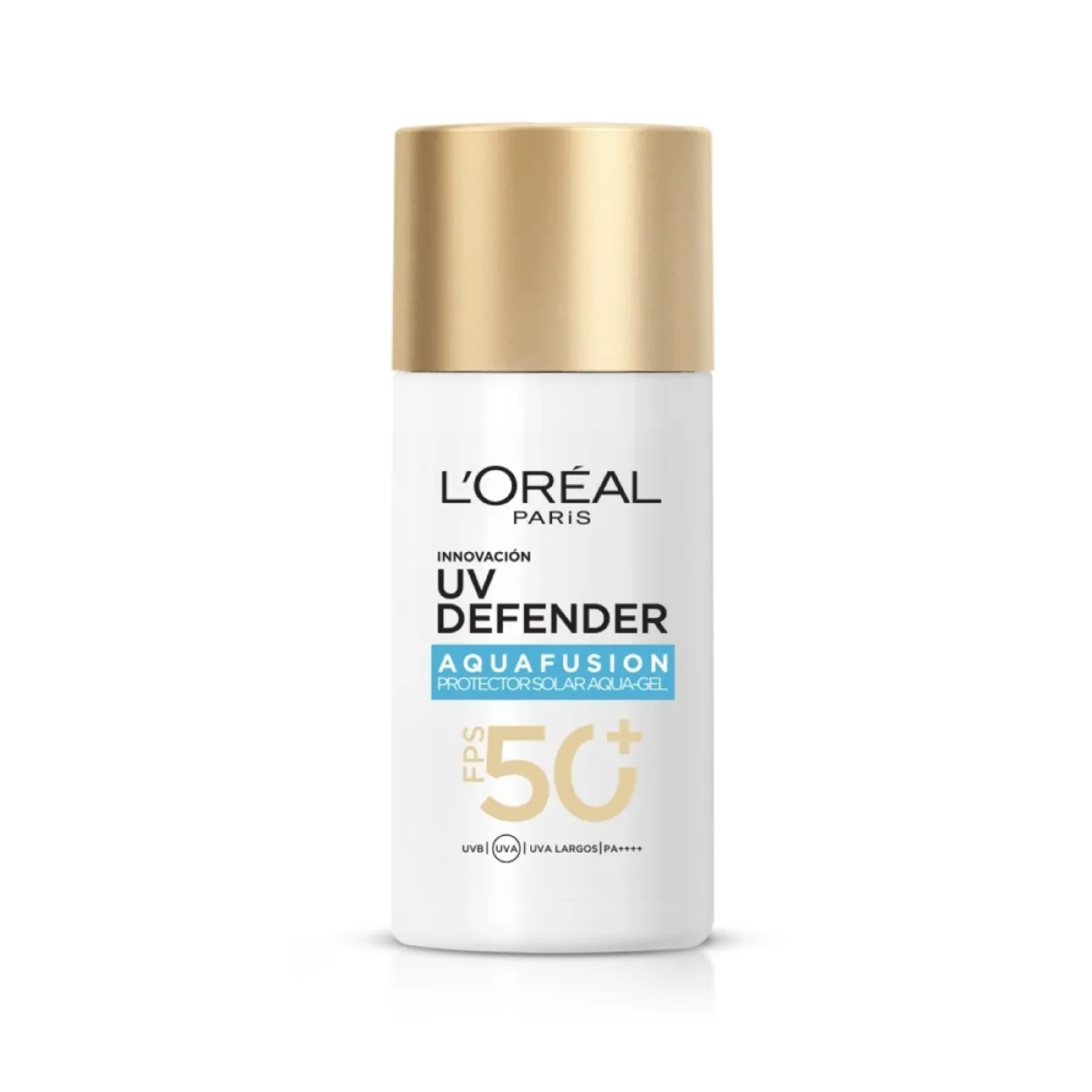 UV Defender Aquafusion presenta una textura Aqua Gel, ligera y que se absorbe en tan solo 3 segundos, brindando una protección eficaz contra los rayos UVA, (L\'Oréal $29.900) 