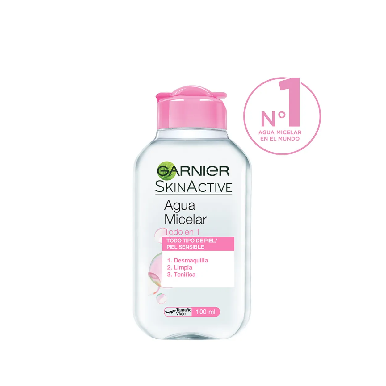 Agua Micelar Todo en 1 limpia, desmaquilla y tonifica en un solo gesto rostro, ojos y labios. Tiene una fórmula reconfortante y sin perfume ideal para todo tipo de piel, incluso las más sensibles. (GARNIER)
