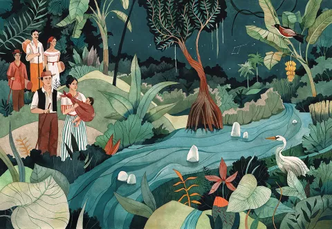 Ilustración de la edición 50 Aniversario de 100 años de soledad por Luisa Rivera