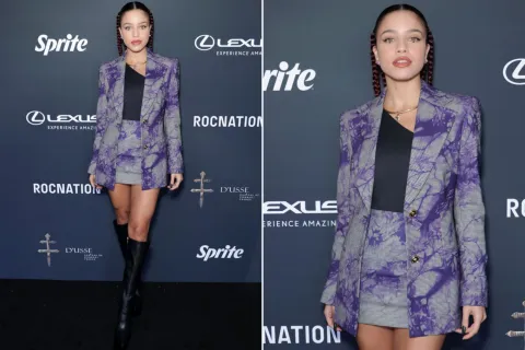 Dos fotos de Emilia Mernes en un evento.