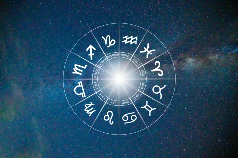 La rueda zodiacal, con los símbolos de los 12 signos astrales.