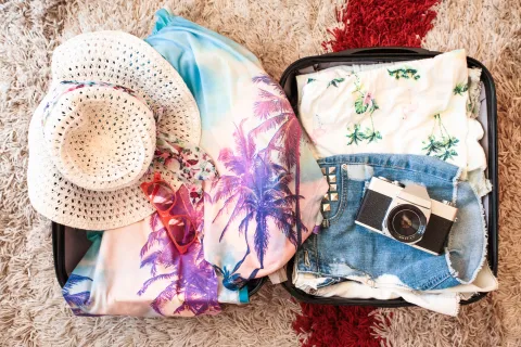 Valija abierta con ropa de verano