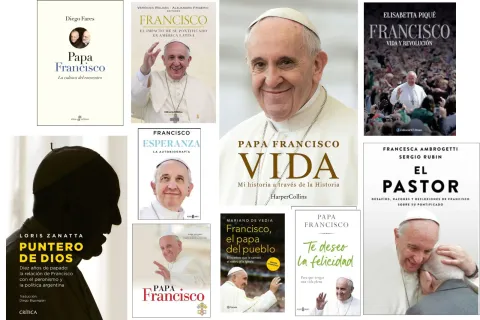 Portadas de 10 libros diferentes sobre el Papa Francisco