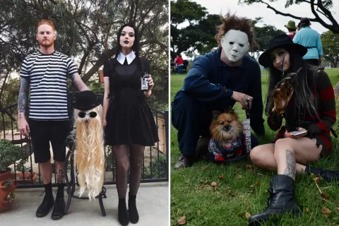 Foto de parejas en Halloween.
