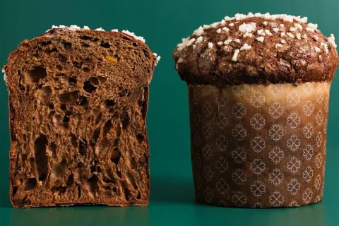 Está elaborado con cacao, avellanas tostadas, naranjas confitadas y chocolate semiamargo, y coronado con un craquelin de cacao y avellanas.