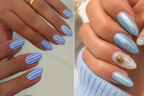 Dos manos de mujer con uñas pintadas en los tonos de la selección