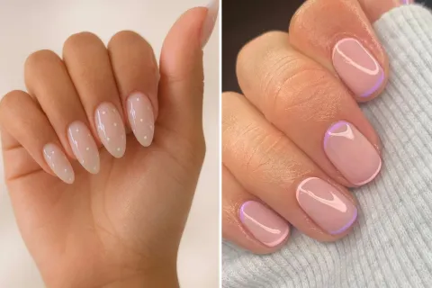 Dos manos de mujer con uñas pintadas en tonos naturales