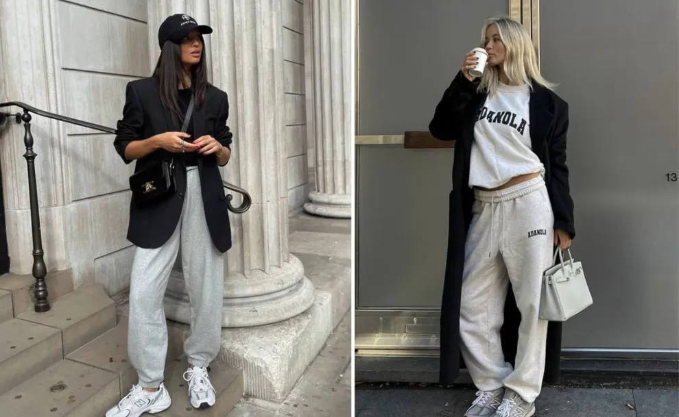 dos mujeres usando un jogging en color gris