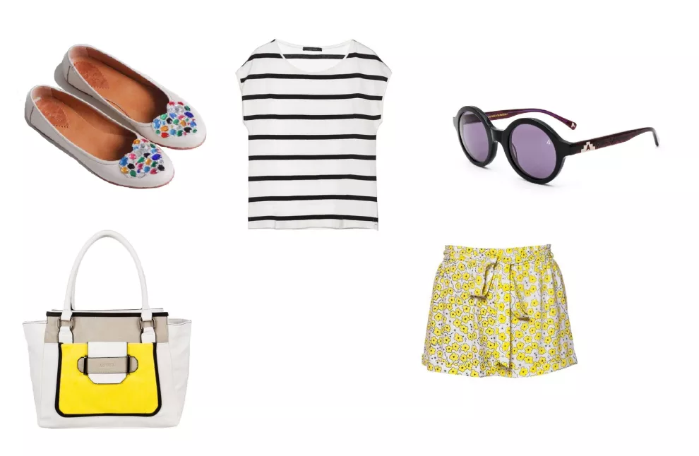Anteojos (Interóptica) Short (Them, $900) Remera (Chocolate, $490) Chatitas ( Mia Ballerina, $1590 ) Cartera (Blanca Amphora, $799 )